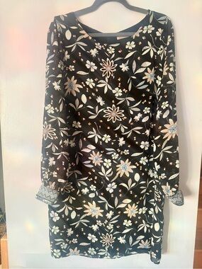Esqualo Black Floral Voile Long-Sleeve Dress - Size 12